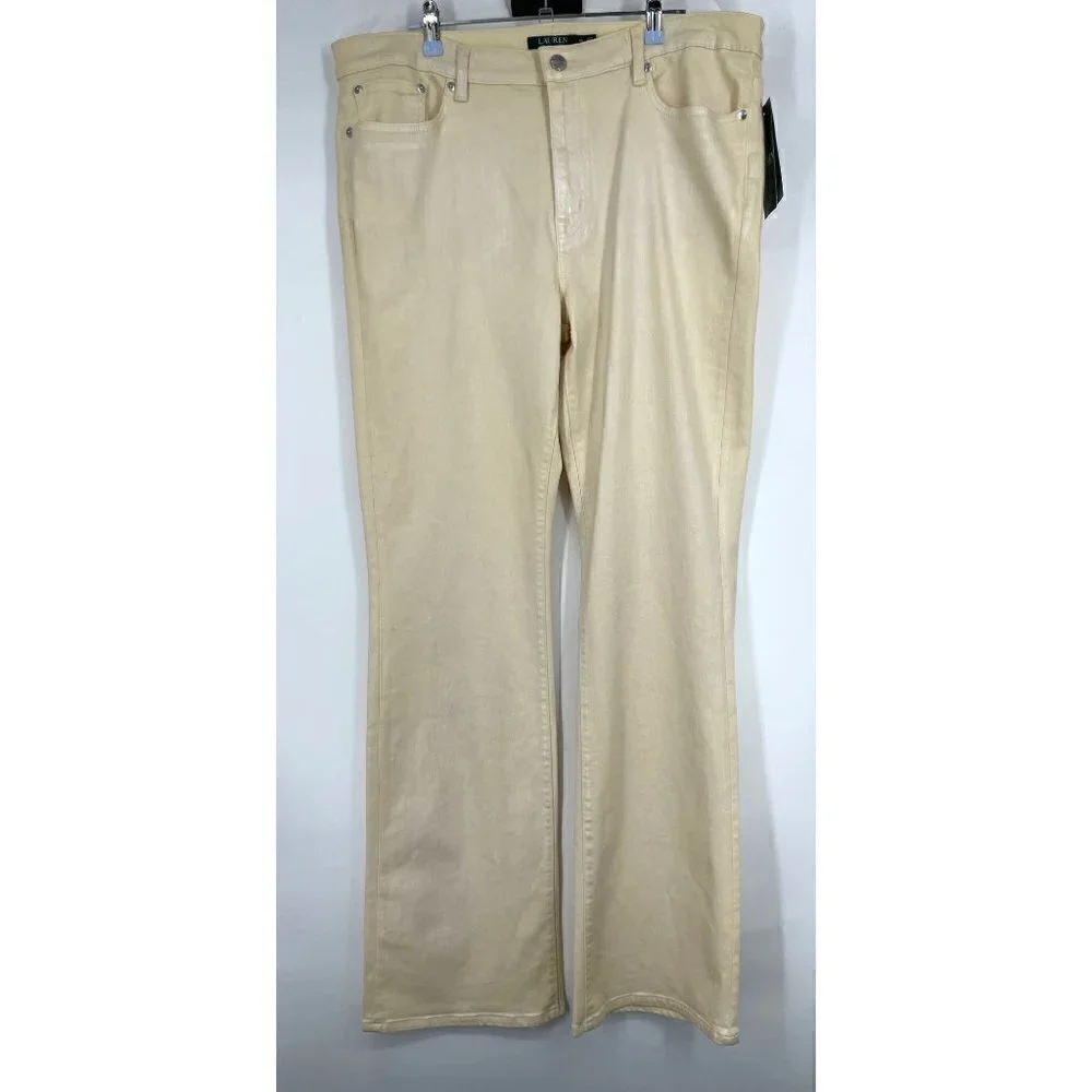 NWT Ralph Lauren High Waisted Bootcut Jeans in Pearl Gold 16‎